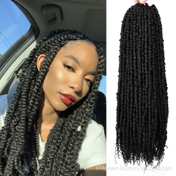 High Quality Long 24Inch Black Pre-Looped Spring Bomb Twist Braid Passion Twist Crochet Braiding Bulk Synthetic Hair Extensions